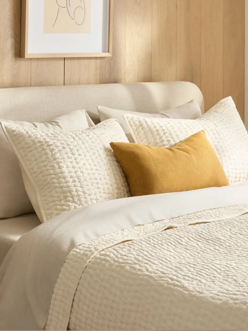 Quince European Linen Cotton Stitch Quilt Set - King/Cali King - Color: Ivory